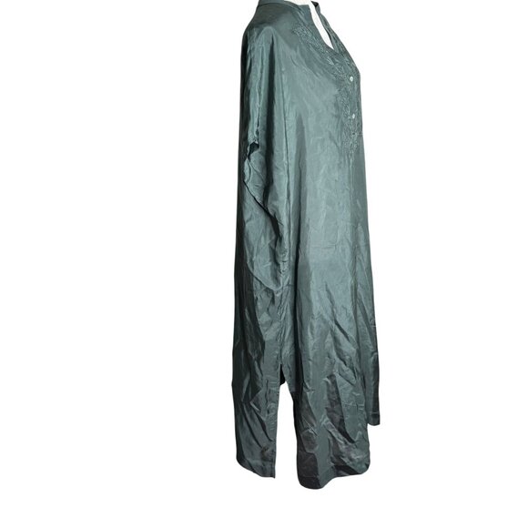 Oysho Silk Embroidered Kaftan Dress Size S Green V Neck Light Slightly Sheer NEW - Picture 7 of 10